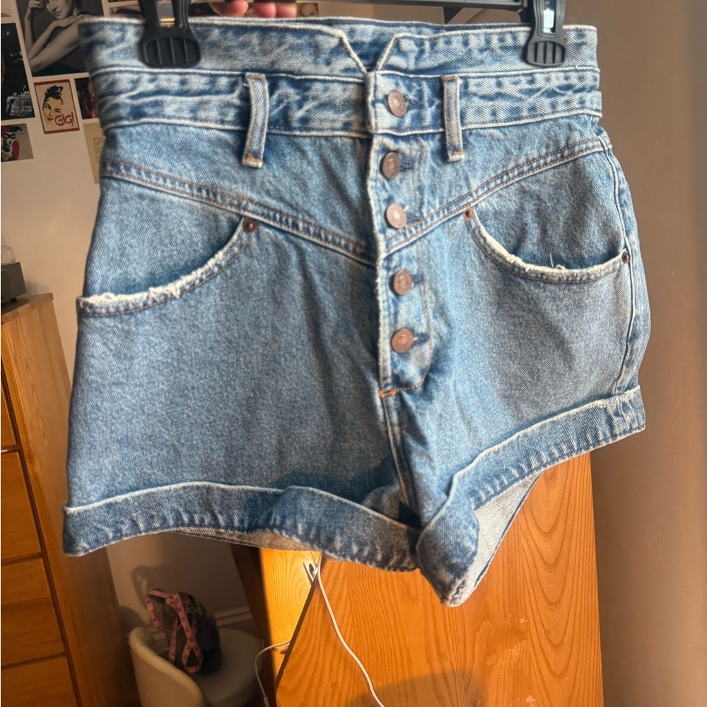 Abercrombie & Fitch Light Blue Button-Front Denim Shorts